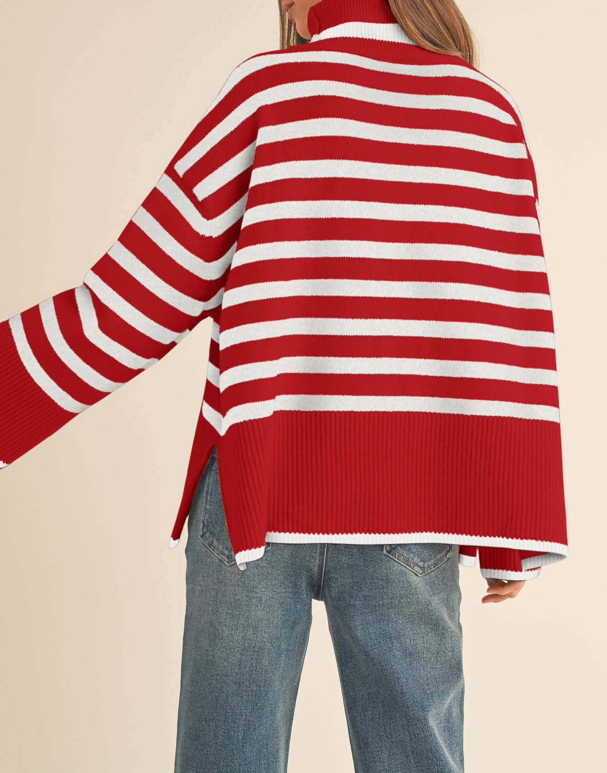 Long Sleeve Turtle Neck Striped Knit Top