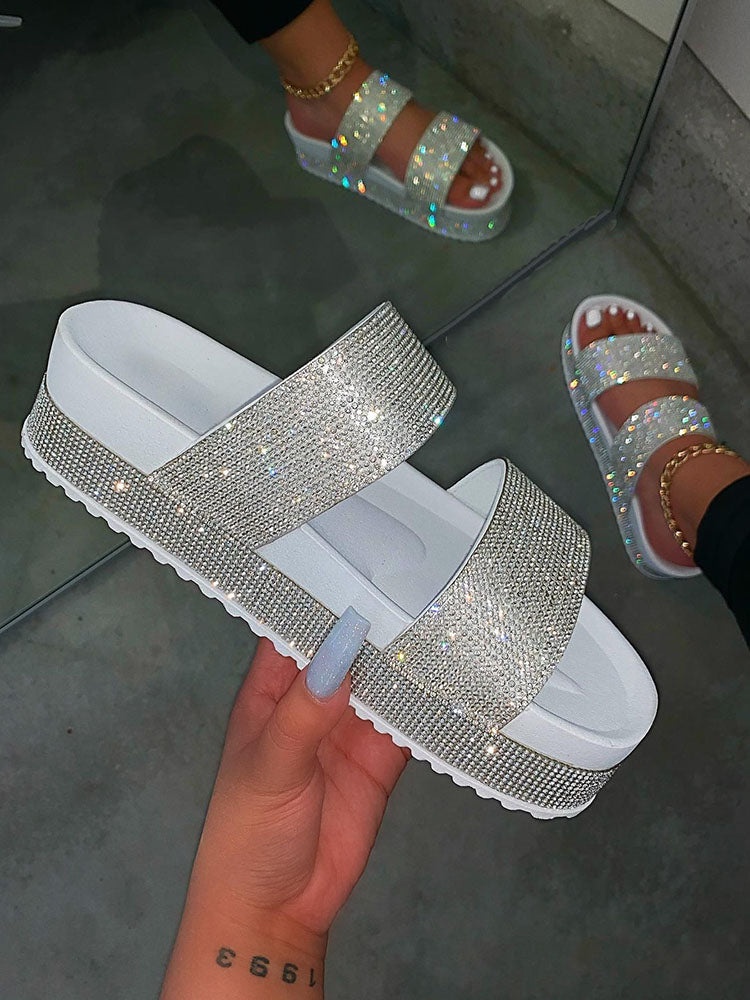 Platform Rhinestone Slide