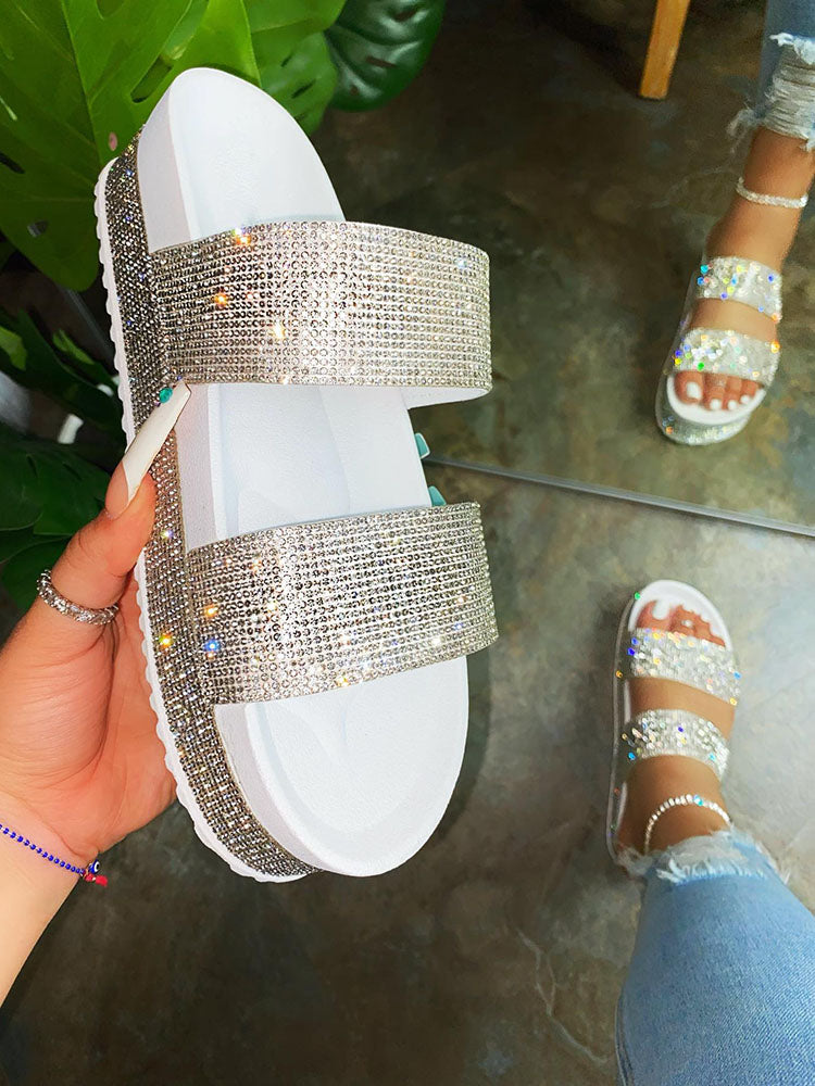 Platform Rhinestone Slide