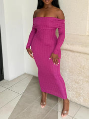 Off Shoulder Ribbed Bodycon Maxi Dress