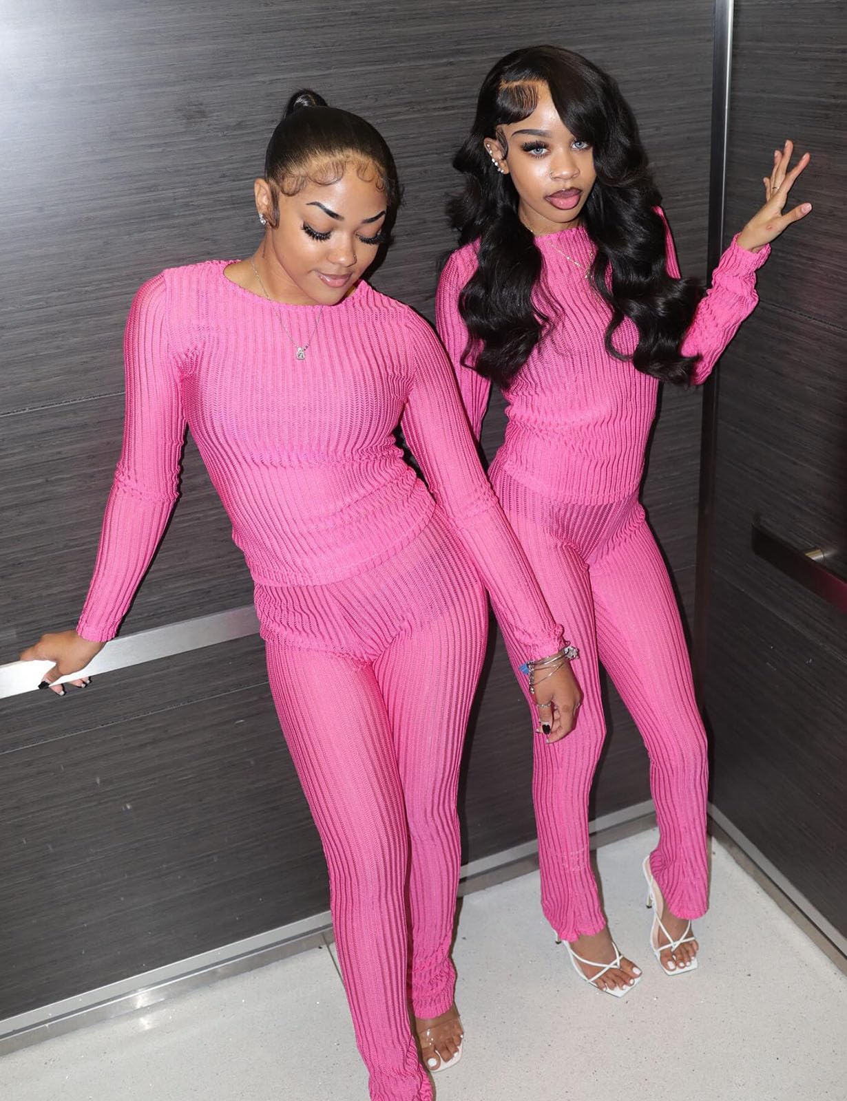 Two Piece Mesh Long Sleeve Crop Top Pants