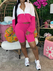 Two Piece Half Zip Crop Top Sweat Short