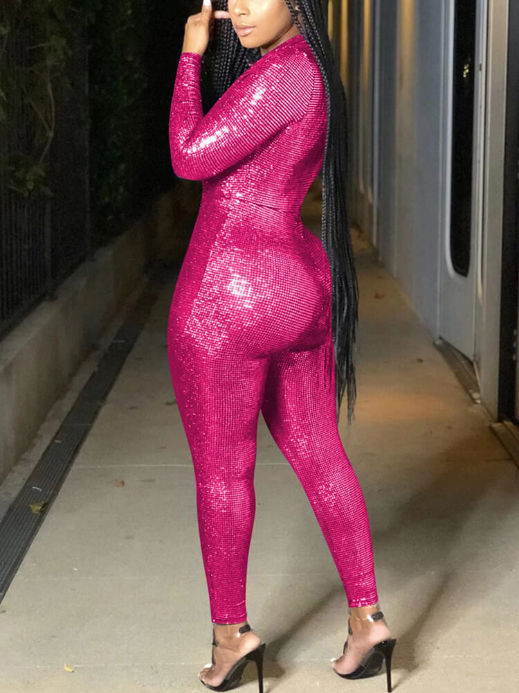 Sparkly Long Sleeve High Waisted Jumpsuit