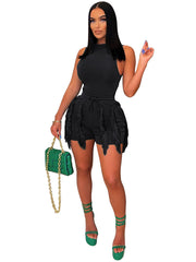 Two Piece Bodysuit Tassels Shorts Sets