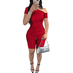 Two Piece One Shoulder Top Bodycon Short Set