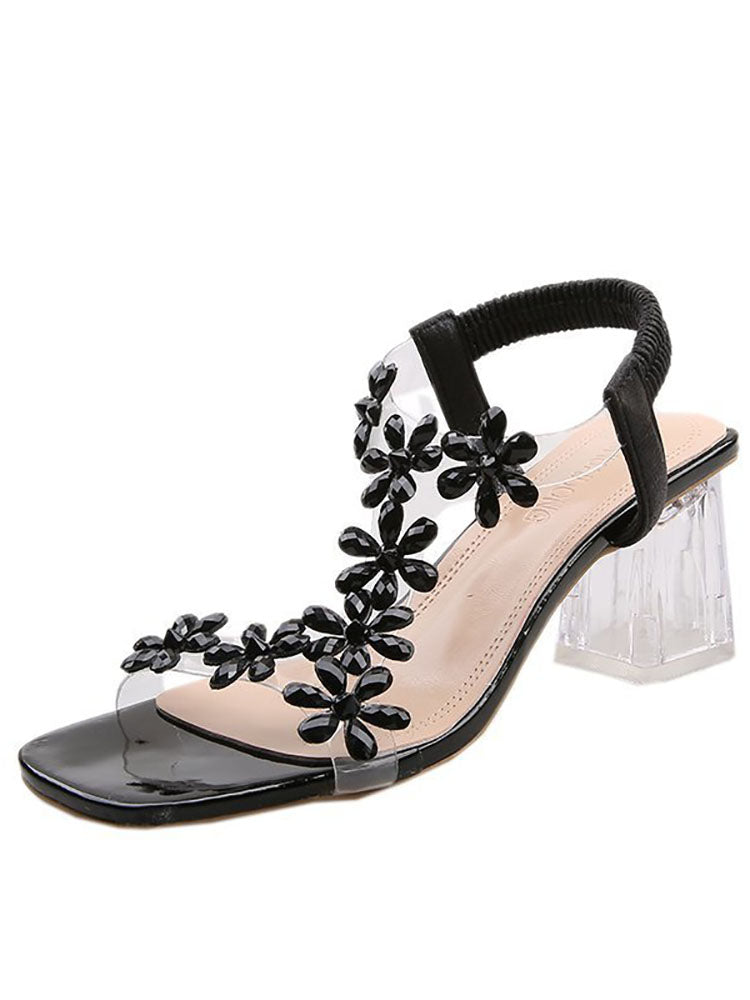 Rhinestone Patchwork Chunky Open Toe Heel