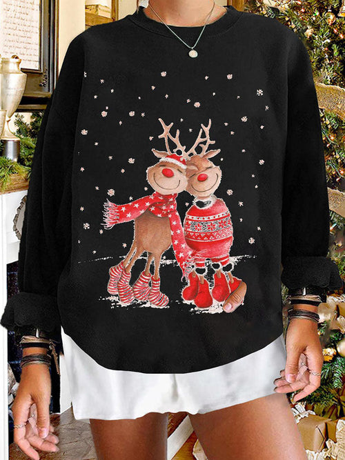 Pull polaire à manches longues avec motif rennes de Noël