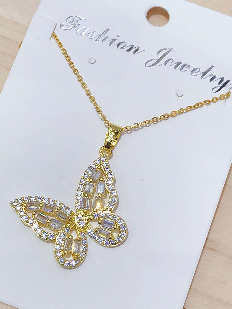 Zircon Butterfly Pendant Necklaces
