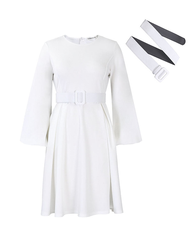 Long Sleeve Round Neck Ruched Midi Dress