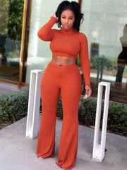 Two Piece Mock Neck Top Long Pants Outfits