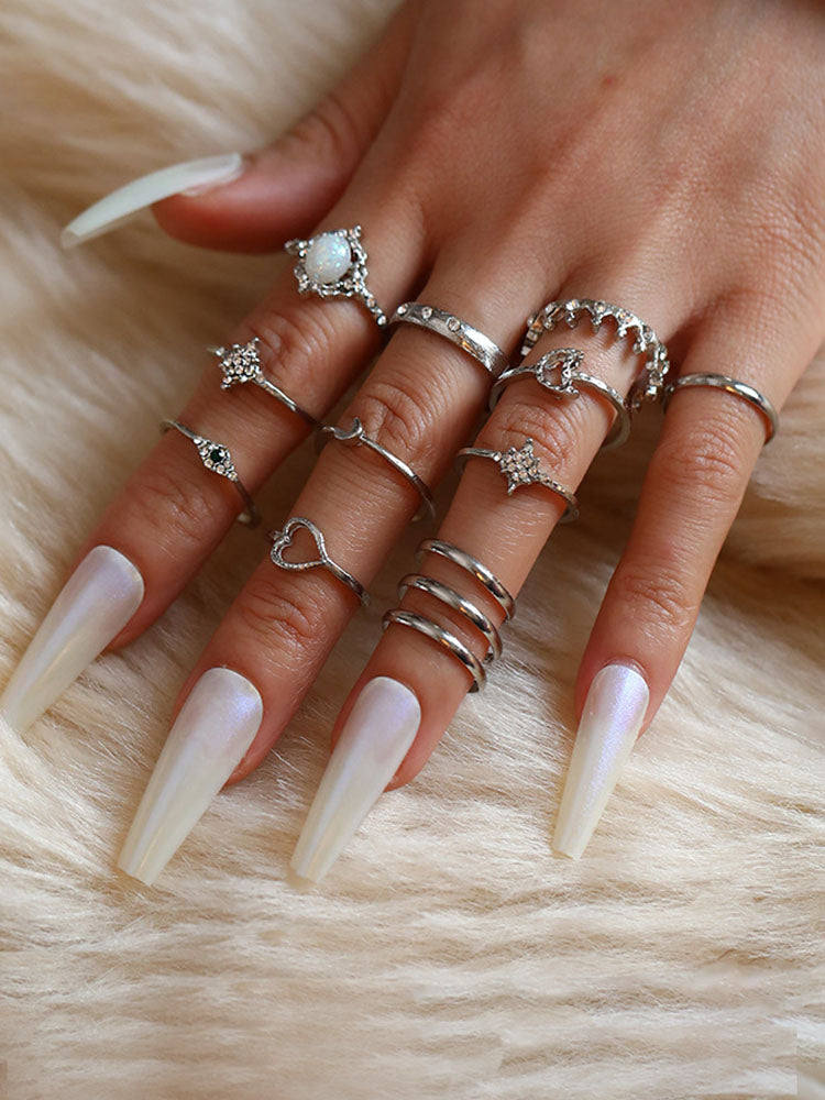 Eleven Piece Pearl Rhinestone Rings Set