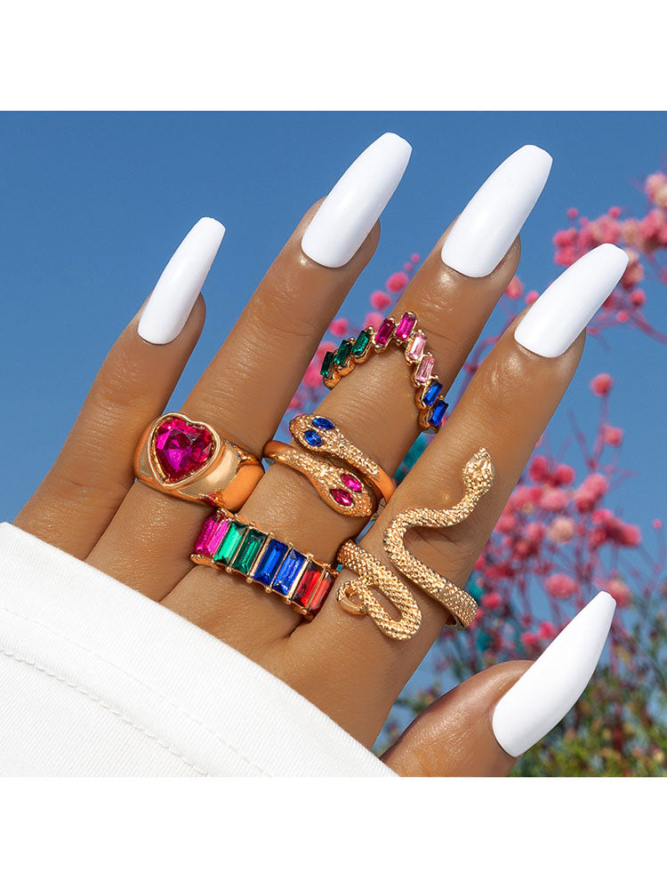 Serpent Imitation Emeralds and Diamonds Ring Set