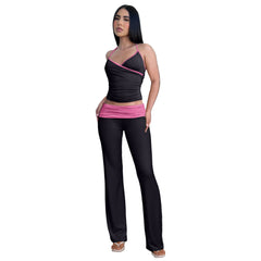 Two Piece Halter Crop Top Fold Over Pants