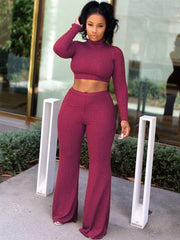 Two Piece Mock Neck Top Long Pants Outfits