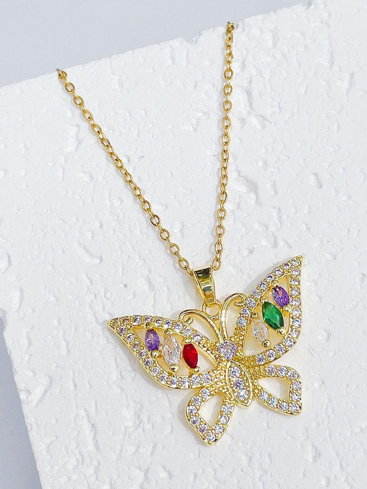Zircon Butterfly Pendant Necklaces