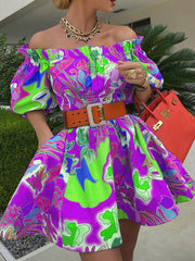 Off Shoulder Short Sleeves Mini Dress