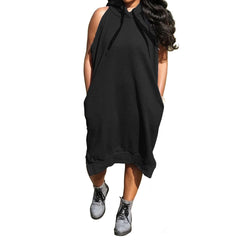 Sleeveless Hooded Midi Dress with Pocket