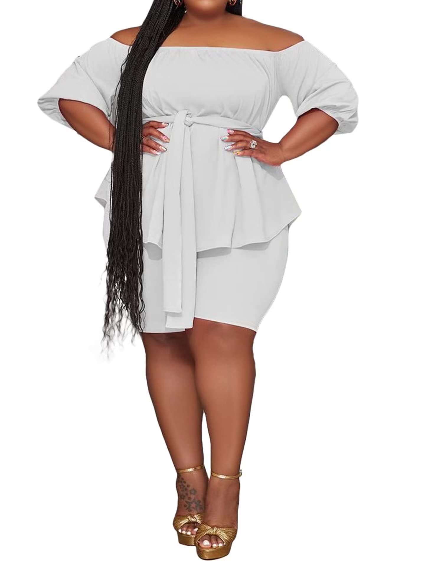 Plus Size Short Sleeve Belted Top Pant