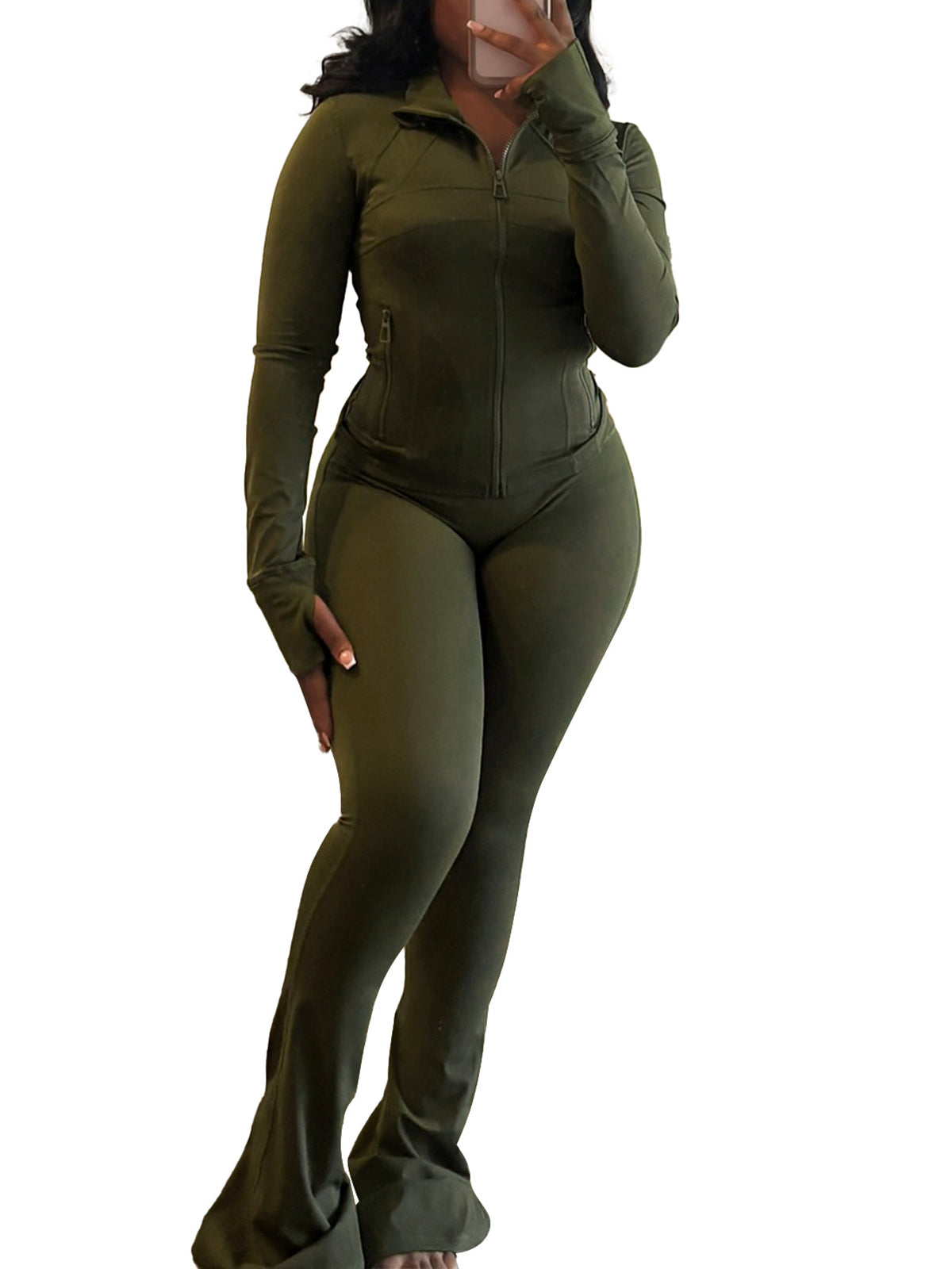 Two Pieces Sporty Fitted  Flare Pants Set