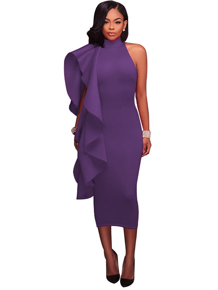 Mock Neck Sleeveless Ruffle Midi Dress