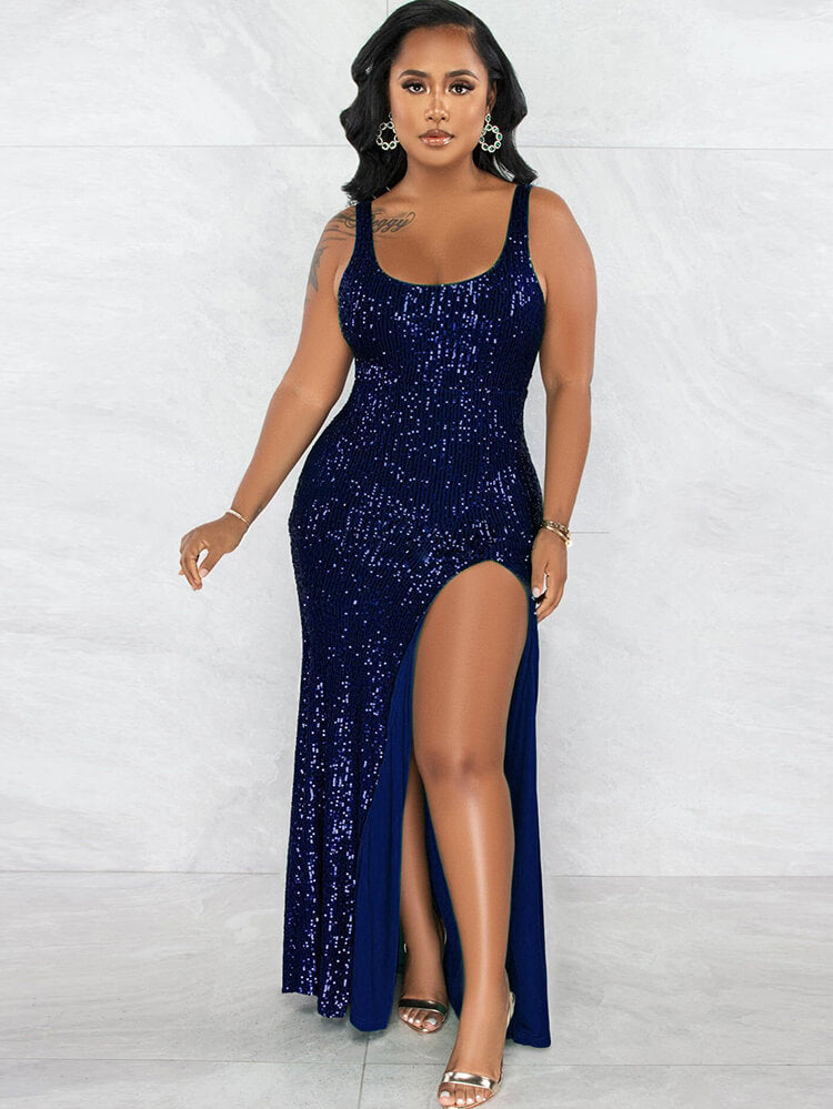 Sequin Sleevelesss Split Bodycon Maxi Dress