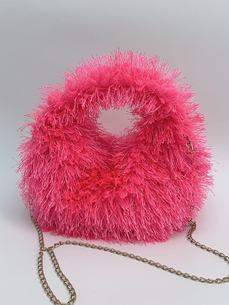 Candy Color Fluffy Fringe Mini Handbag