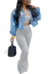 Two Piece Off Shoulder Crop Top Ruched Long Pants