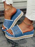 Sandales à plateforme en denim perlé 