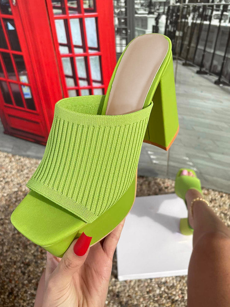 Peep-Toe Knit Platform Heels Slides