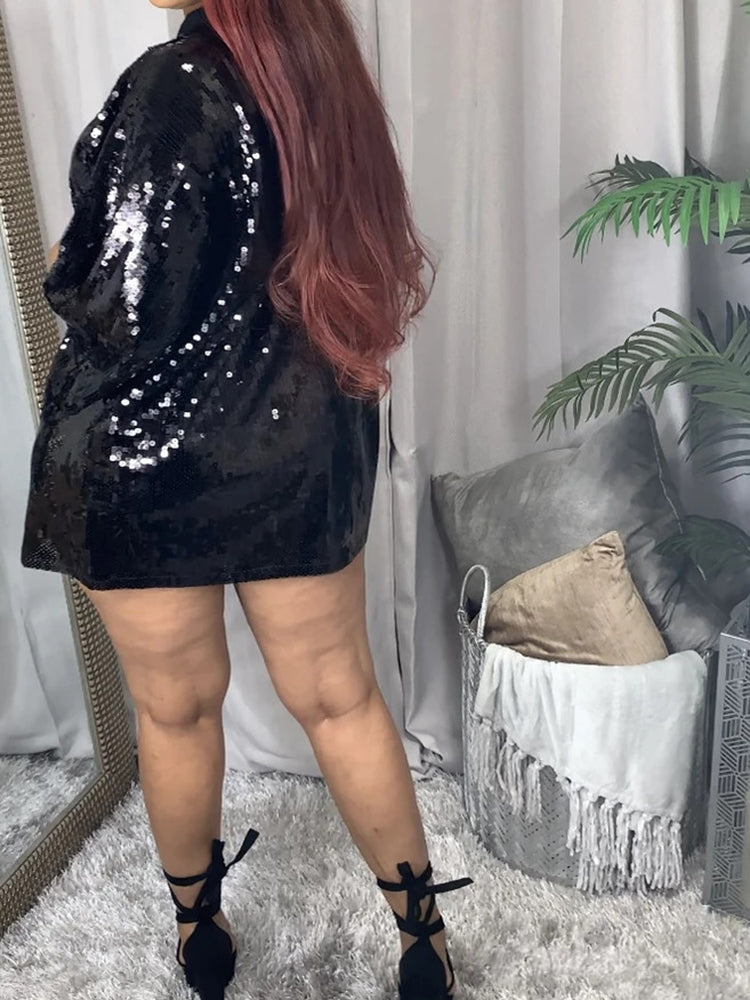 Letter Print Sequins Mesh Mini Dress