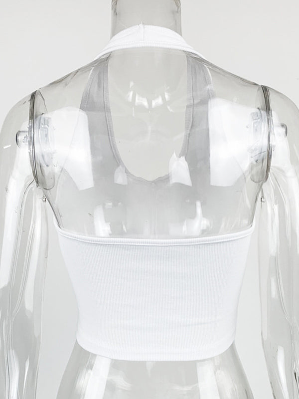 Solid Color Halter Neck Crop Top