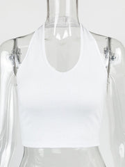 Solid Color Halter Neck Crop Top