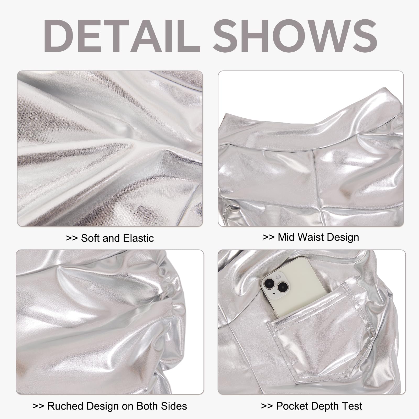 Metallic High Waisted Ruched Shorts