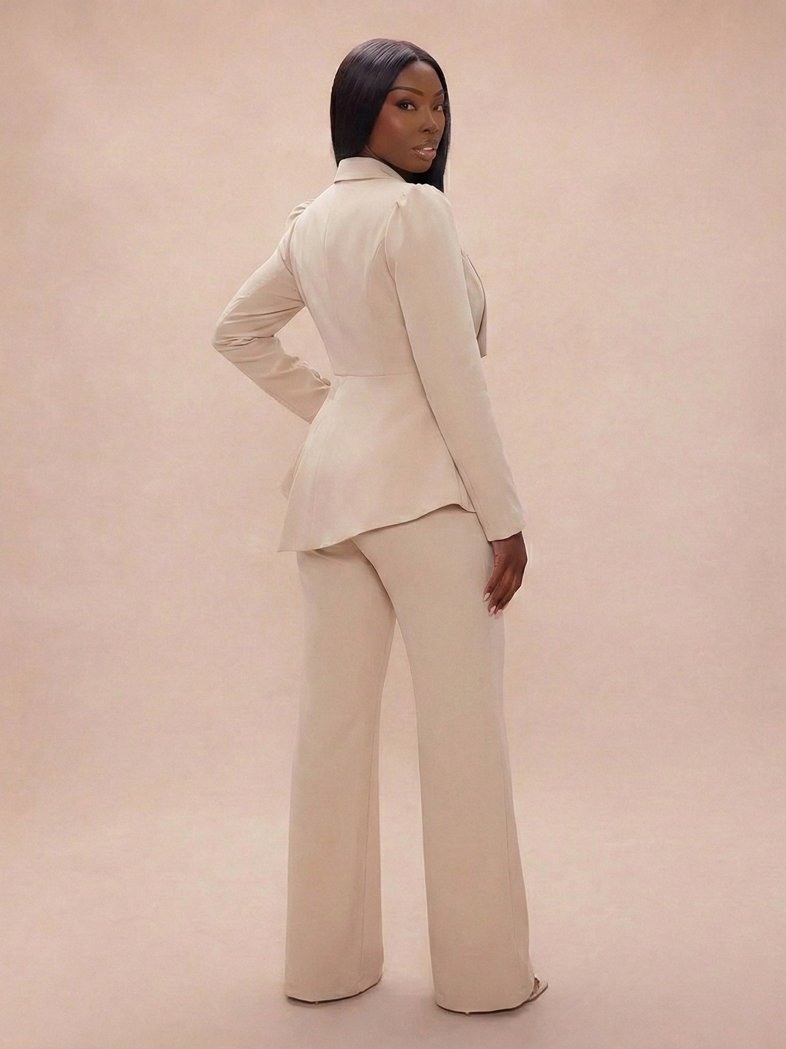 Tailored Lapel Peplum Blazer Pants Set