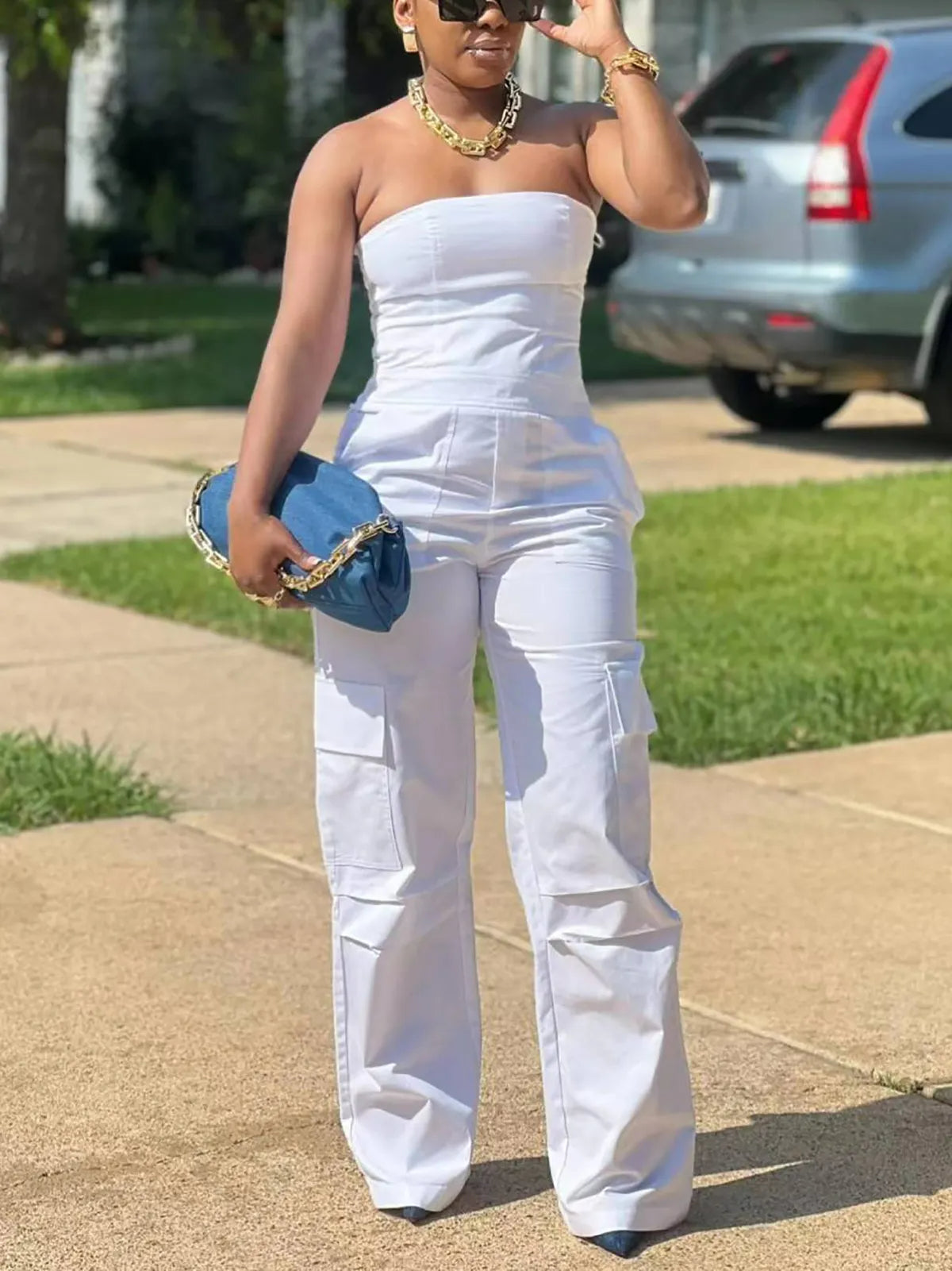 Tube Top Cargo Jumpsuit