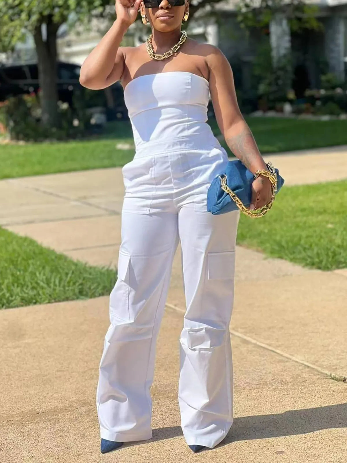 Tube Top Cargo Jumpsuit