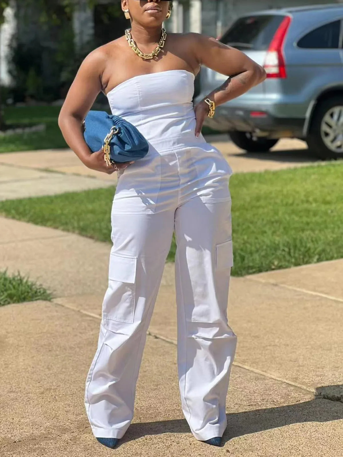 Tube Top Cargo Jumpsuit