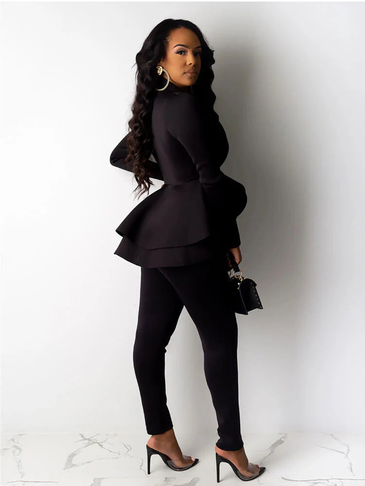 Two Piece Ruffle Blazer Bodycon Long Pants