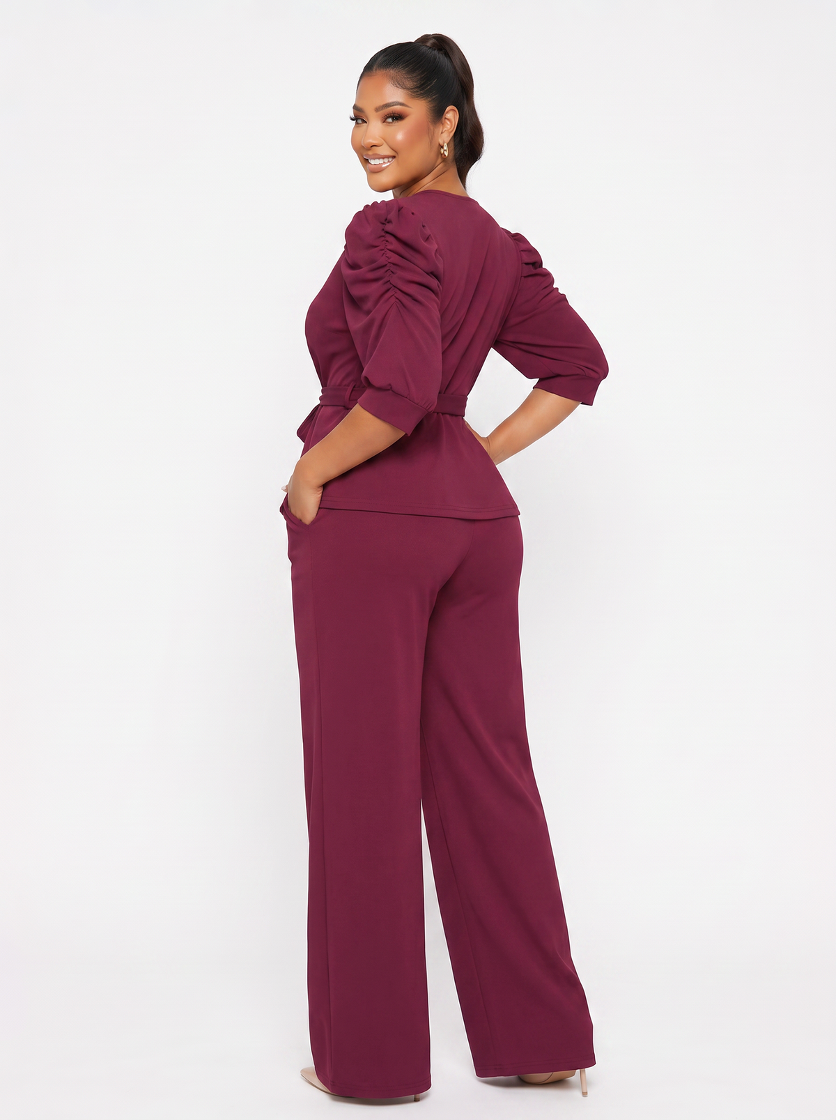 Puff Sleeve Top Wide Leg Pants Set