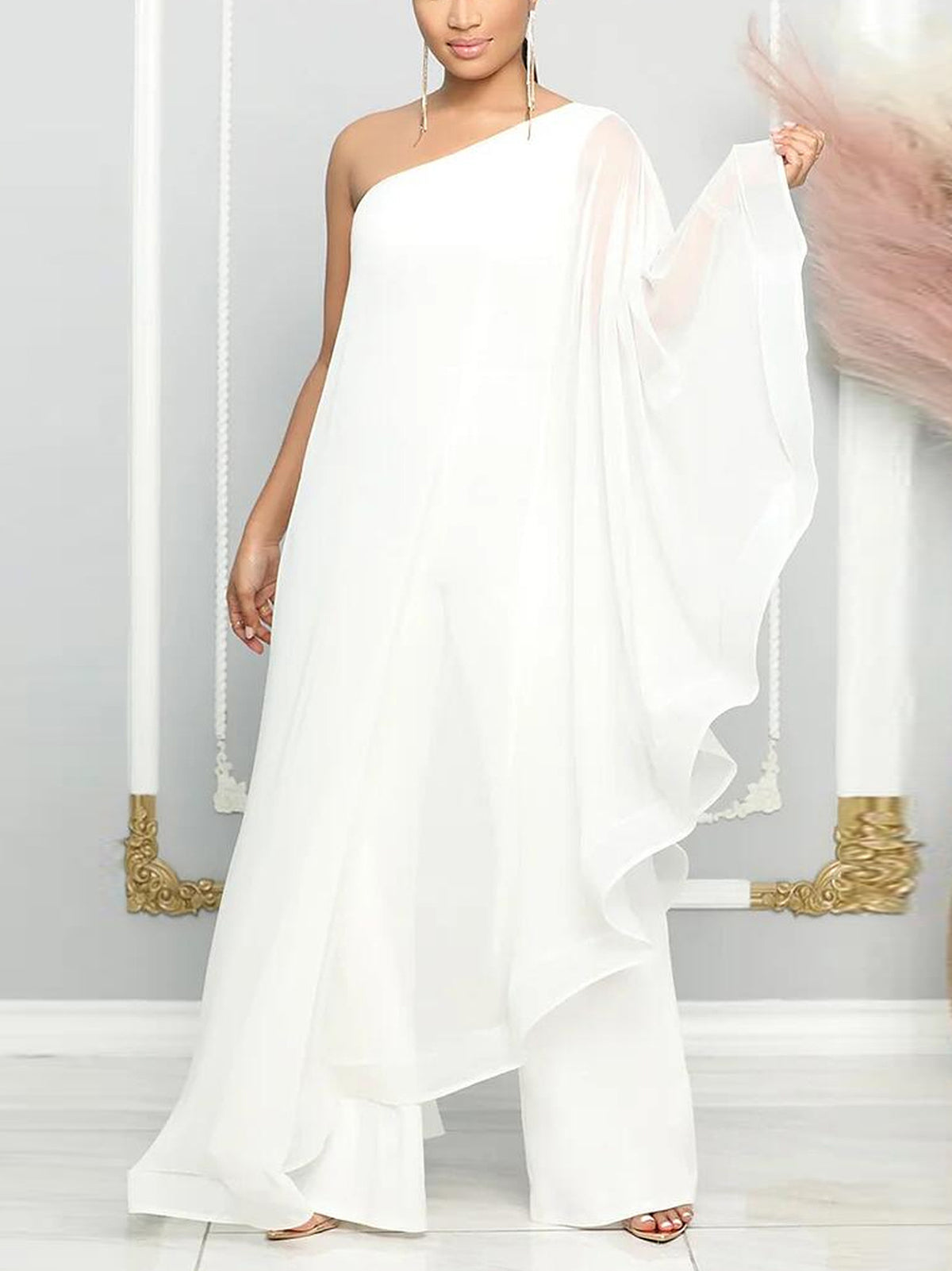 Elegant One-Shoulder Sleeveless Ruffle Jumpsuit