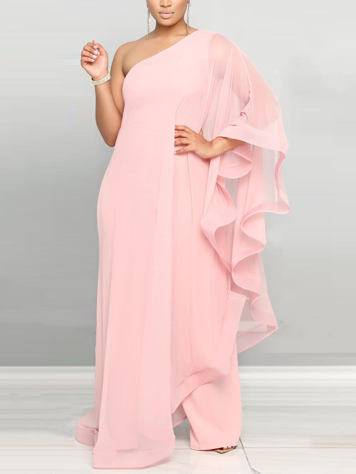 Elegant One-Shoulder Sleeveless Ruffle Jumpsuit