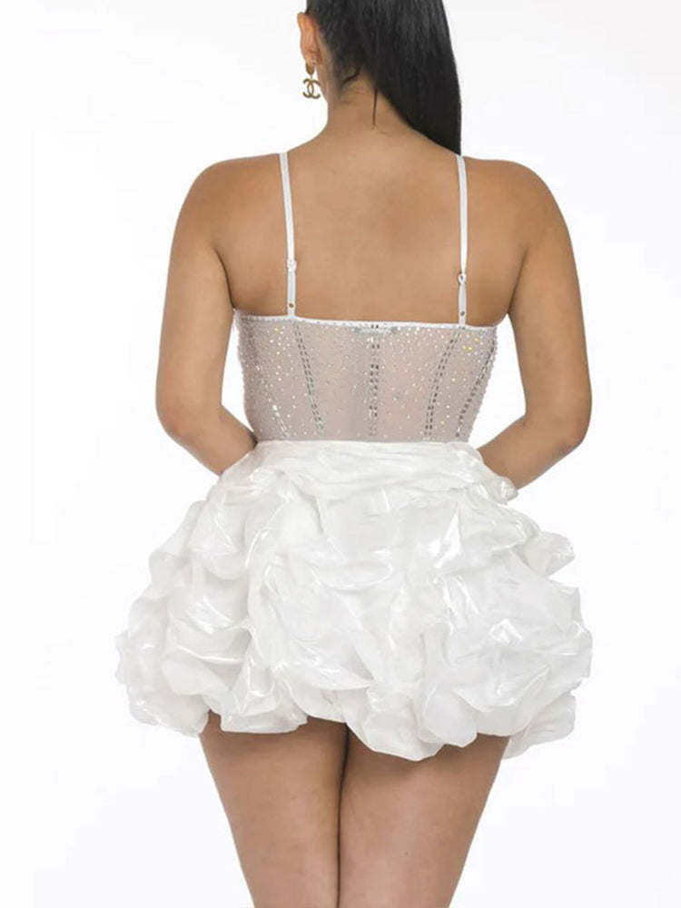 Rhinestone Spaghetti Strap Tulle Layered Dress
