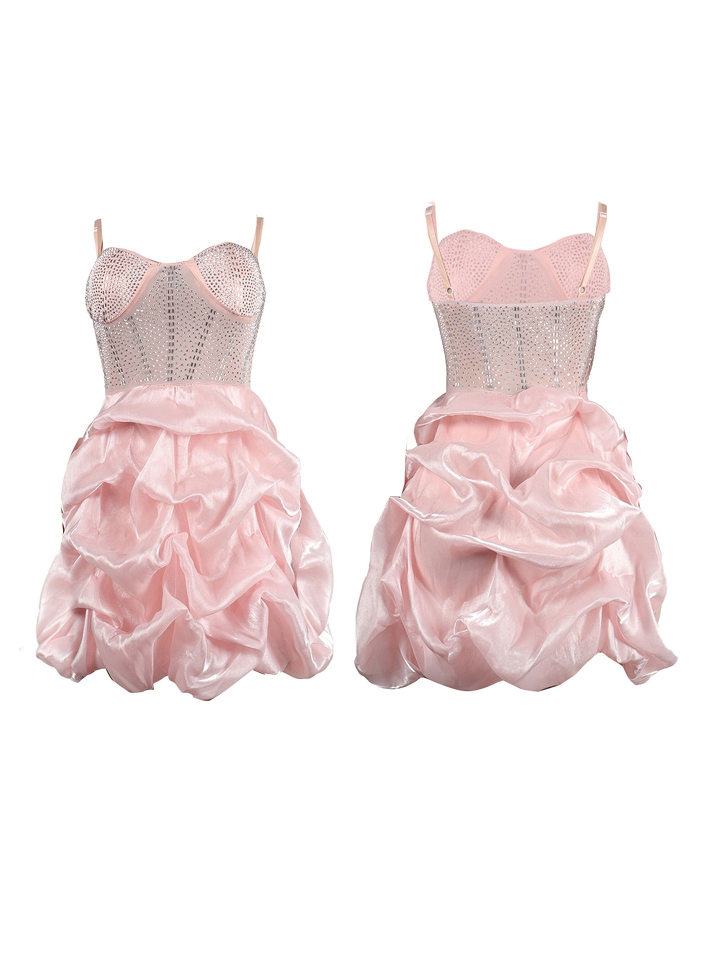 Rhinestone Spaghetti Strap Tulle Layered Dress