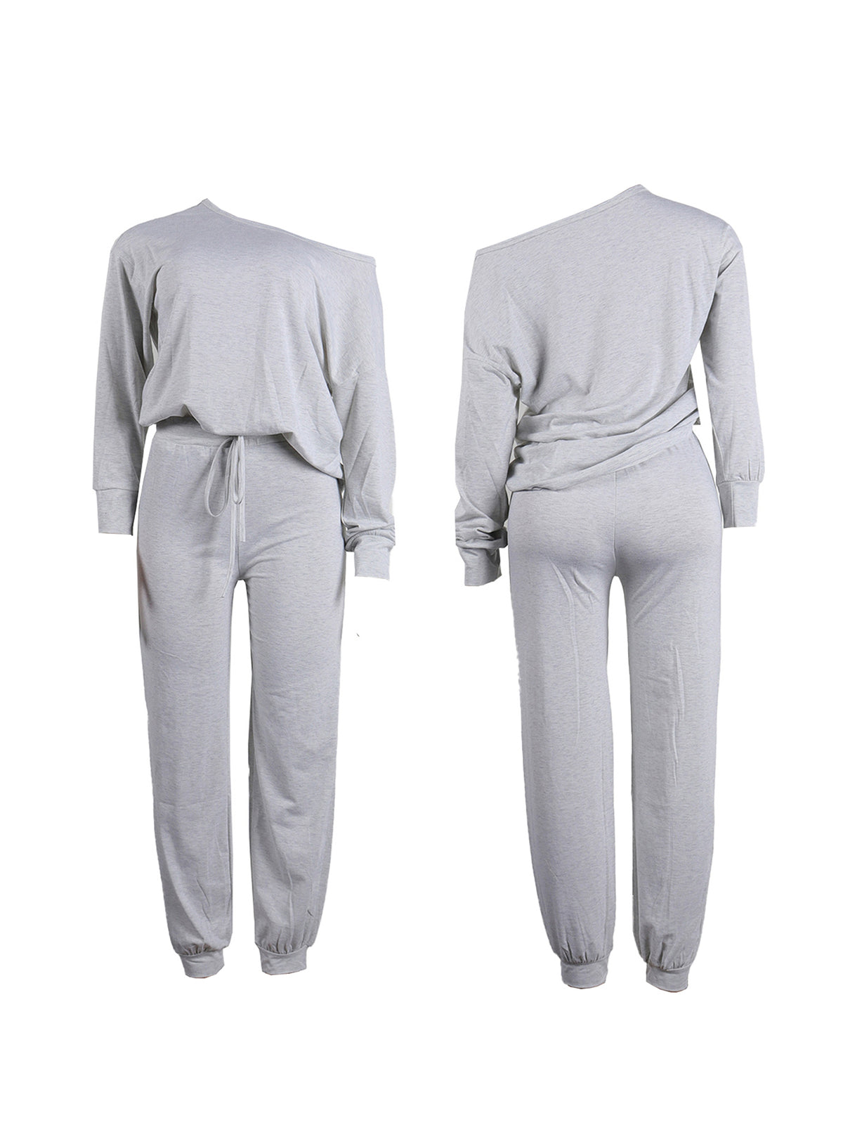 Two-Piece Solid Color Off-Shoulder Sweatshirt Set