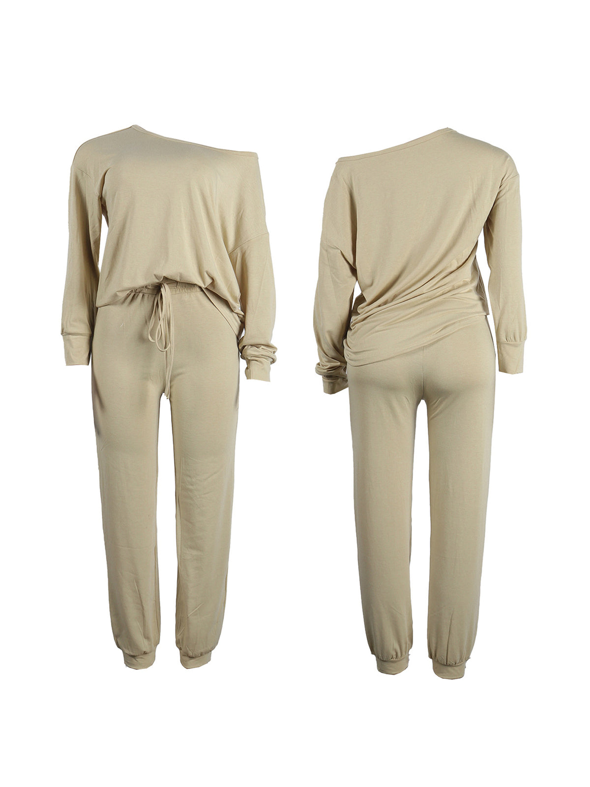 Two-Piece Solid Color Off-Shoulder Sweatshirt Set