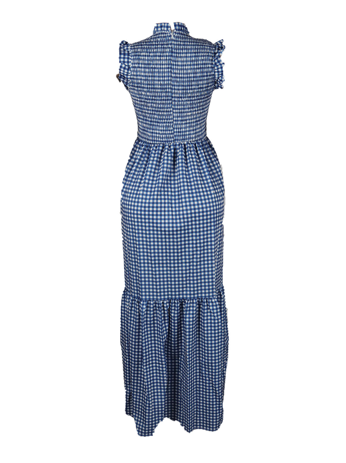 Sleeveless Plaid Ruffle Trim Maxi Dress