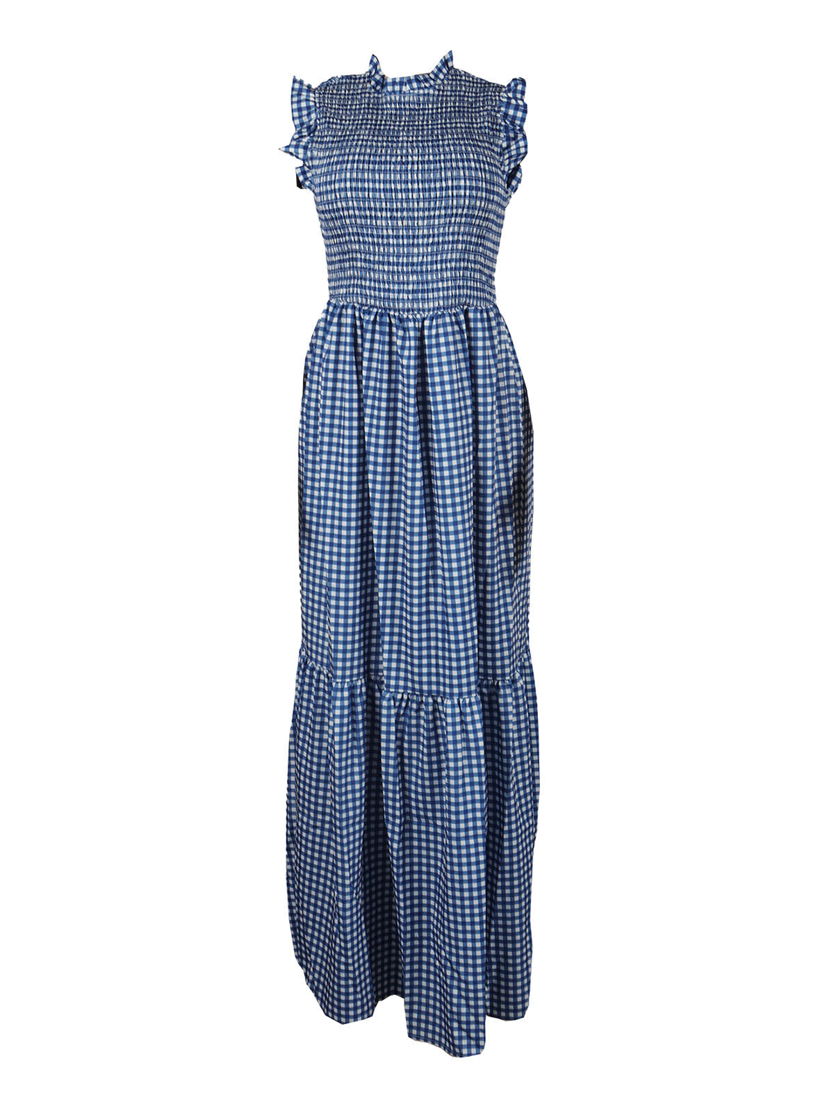 Sleeveless Plaid Ruffle Trim Maxi Dress
