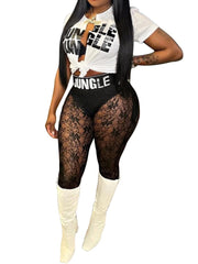 Two Piece Short Sleeve Top Mesh Leggings