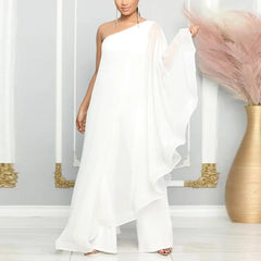 One Shoulder Ruffle Wide Leg Jumpsuit