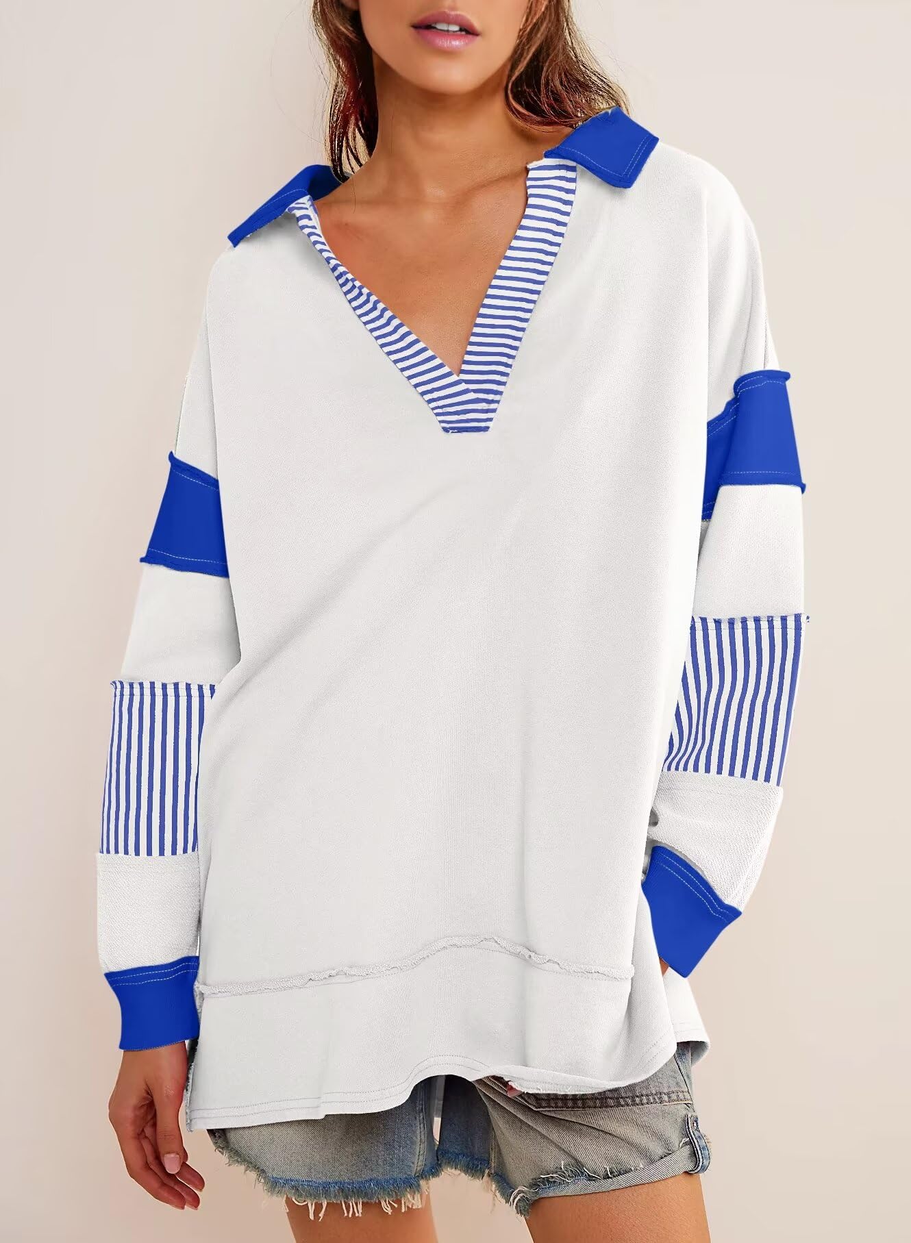 Color Block Long Sleeve Striped Pullover